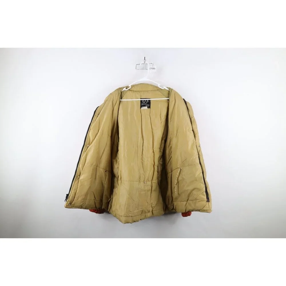 Vtg 70s Streetwear Mens XL Distressed Full Zip Winter Puffer Jacket Orange USA - Picture 10 of 16